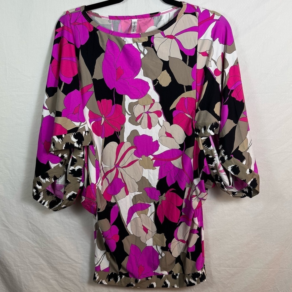 Trina Turk Pink and Black Floral Swim Cover Up Womens No Size